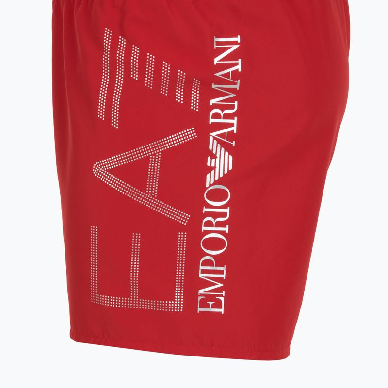 Pantaloncini da bagno da uomo EA7 Emporio Armani con logo oversize rosso equestre / argento 3