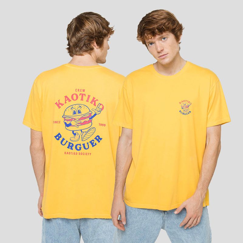 Maglietta Kaotiko Washed Burguer gialla da uomo 3