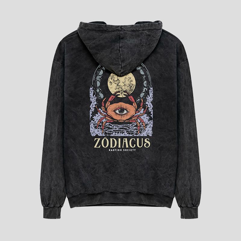 Felpa Kaotiko Washed Zodiacus uomo nero 4