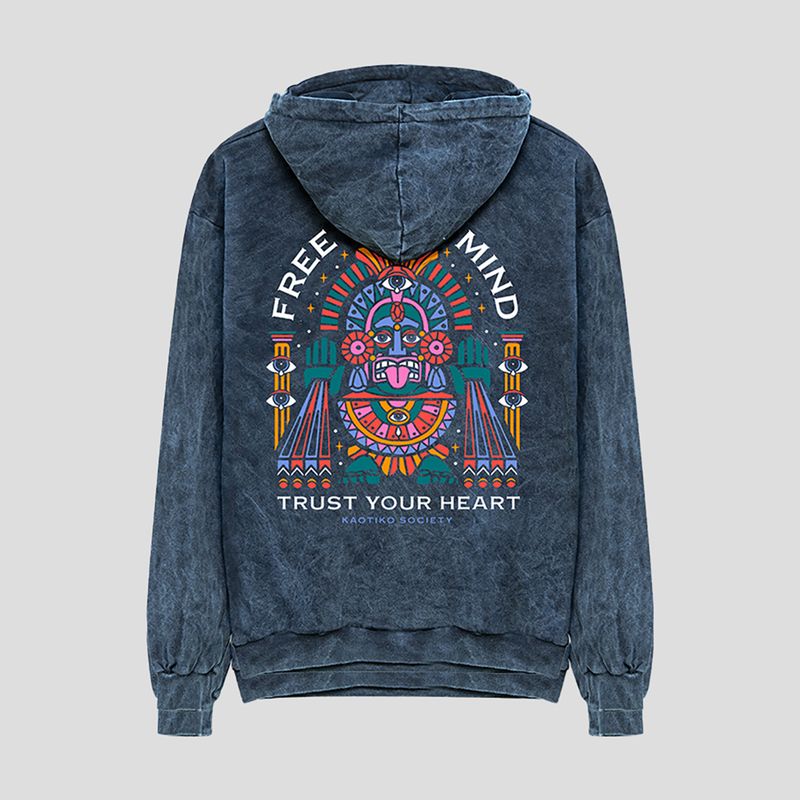 Felpa Kaotiko Washed Free Your Mind da uomo, navy 2