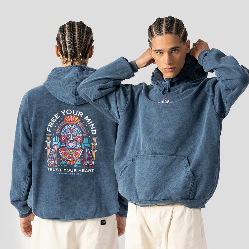 Felpa Kaotiko Washed Free Your Mind da uomo, navy 3