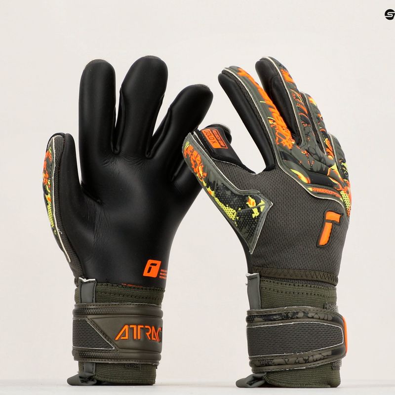 Guanti da portiere per bambini Reusch Attrakt Gold X Finger Support verde deserto/arancio shock/nero 11