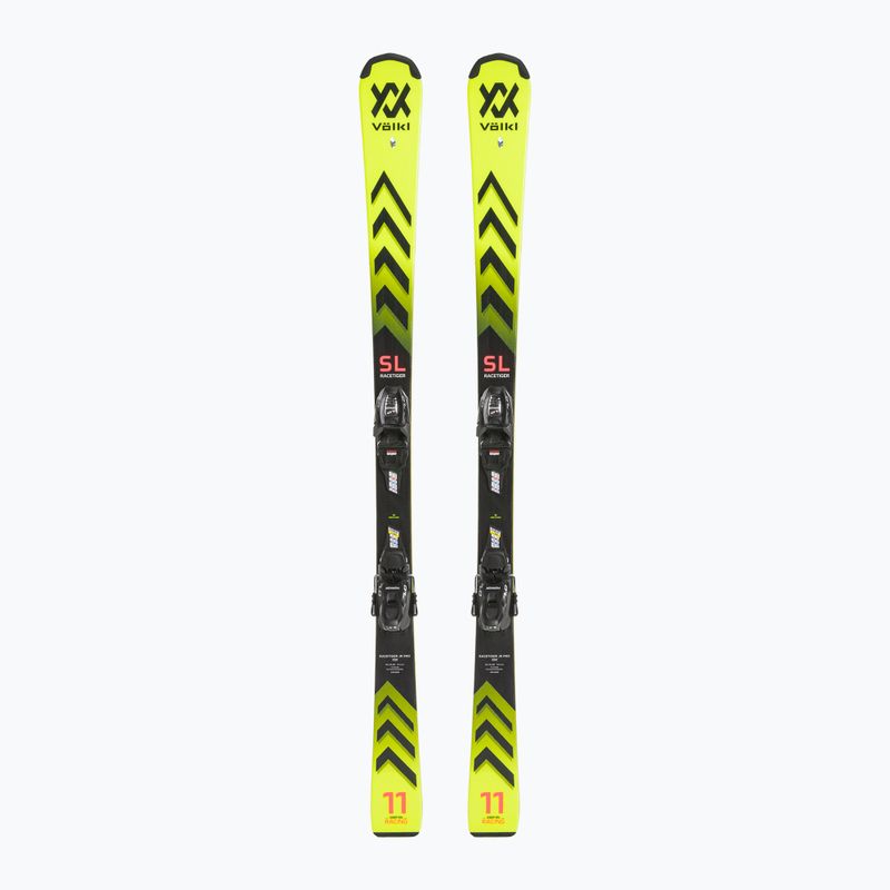 Sci da discesa per bambini Völkl Racetiger Junior Pro + Attacchi 7.0 VMotion Jr flo giallo/nero