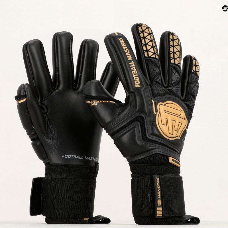 Guanti da portiere per bambini Football Masters Voltage Plus NC v 4.0 nero/oro 12