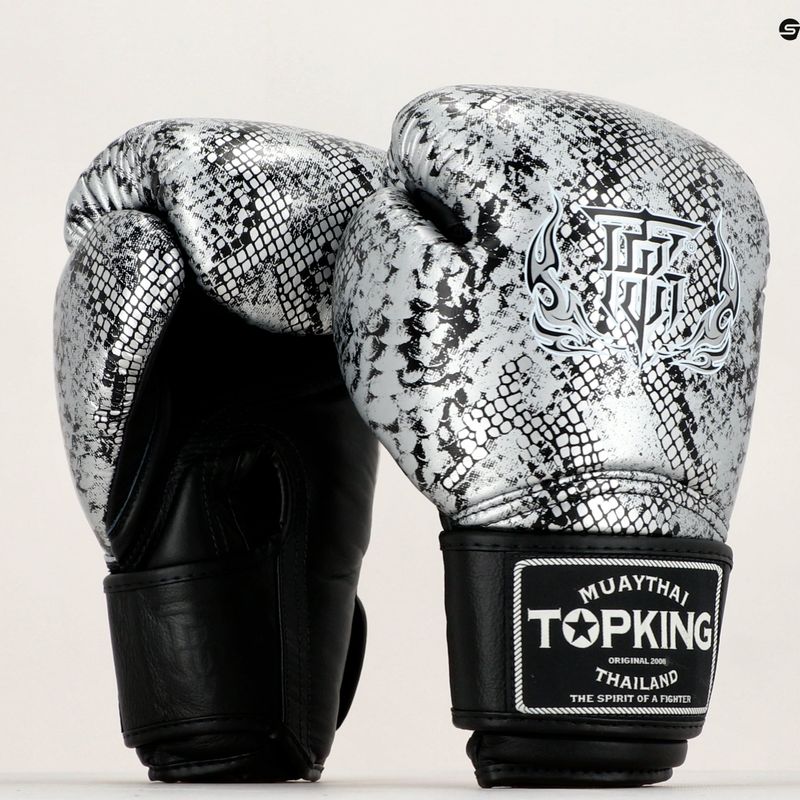 Guantoni da boxe Top King Muay Thai Super Star Air Snake nero/argento 7