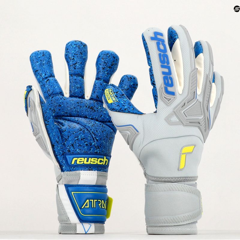 Guanti da portiere Reusch Attrakt Freegel Fusion Ortho-Tec grigio vapore/giallo sicurezza/blu 9