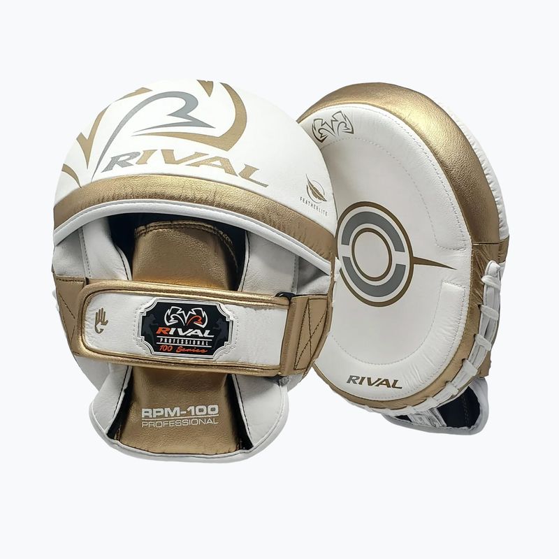 Guanti da boxe professionali Rival bianco/oro per allenatori