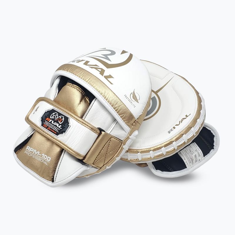 Guanti da boxe professionali Rival bianco/oro per allenatori 3