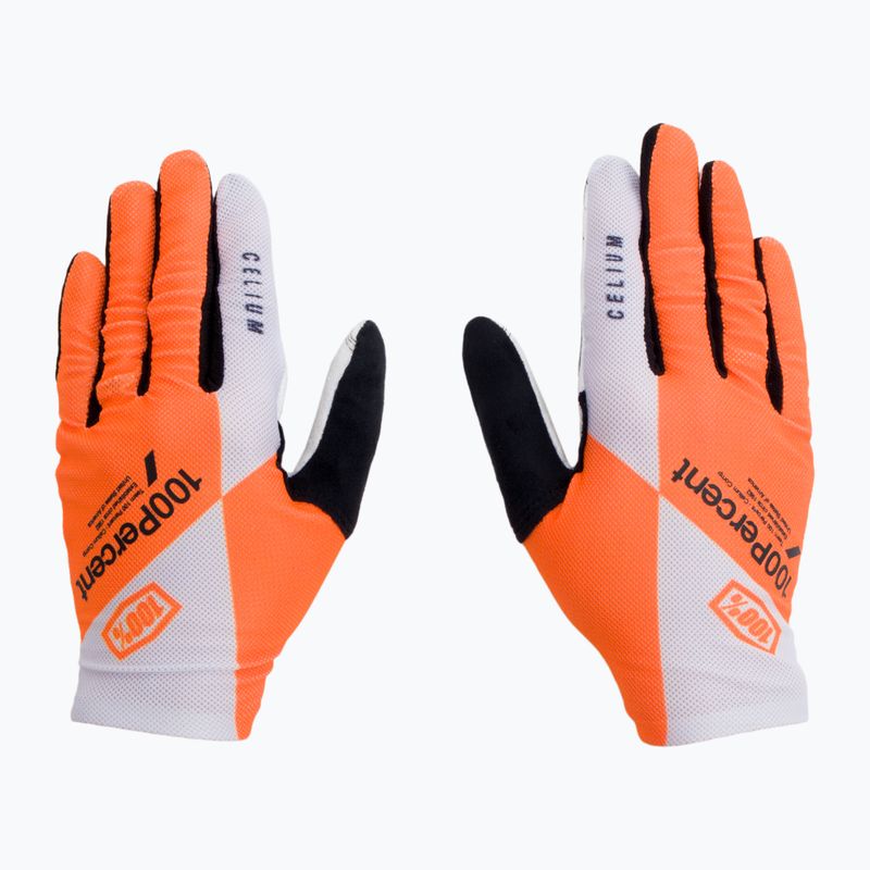 Guanti da ciclismo 100% Celium arancione fluorescente/bianco 3