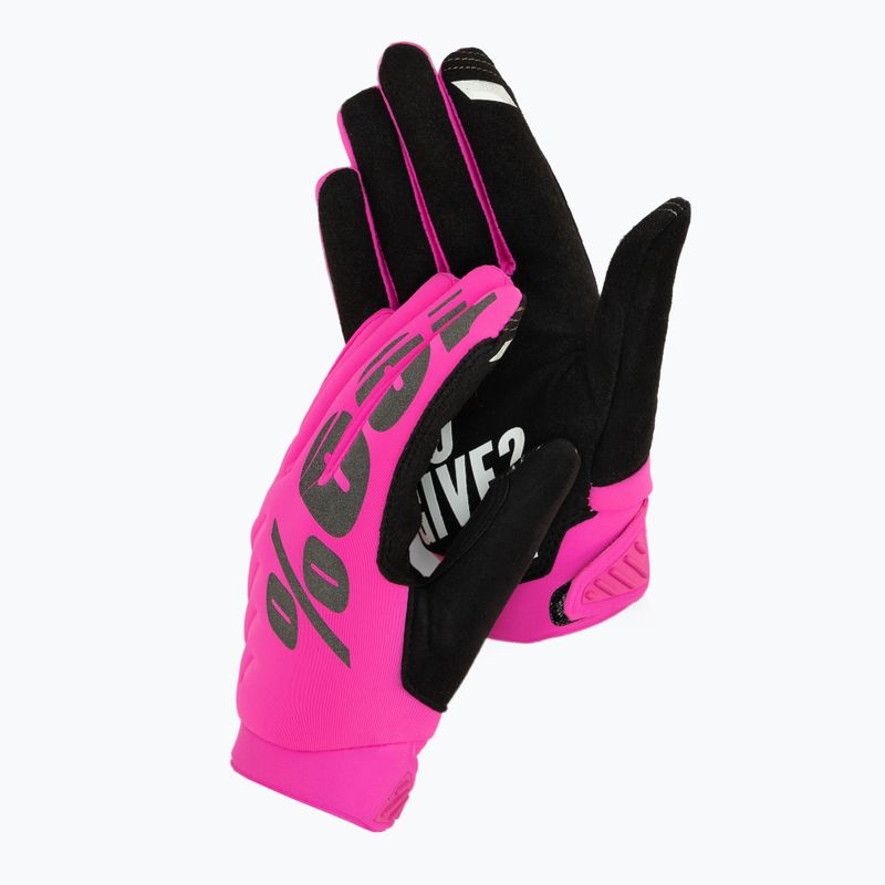 Guanti da ciclismo da donna 100% Brisker W rosa neon/nero