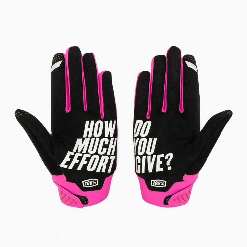 Guanti da ciclismo da donna 100% Brisker W rosa neon/nero 2