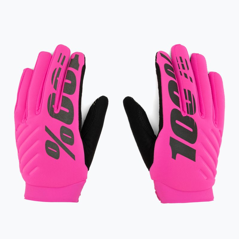Guanti da ciclismo da donna 100% Brisker W rosa neon/nero 3