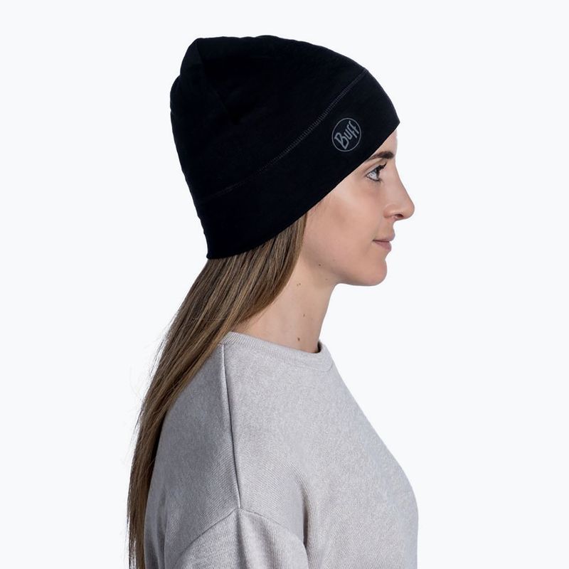 BUFF Berretto invernale leggero in lana merino tinta unita nero 6