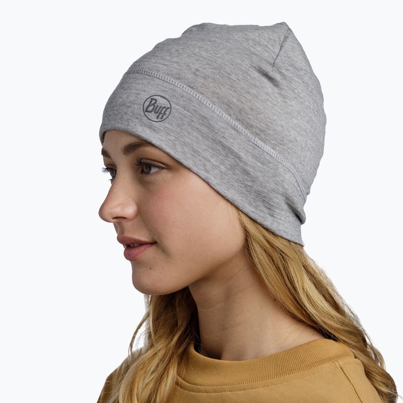 BUFF Berretto invernale leggero in lana merino tinta unita grigio chiaro 3