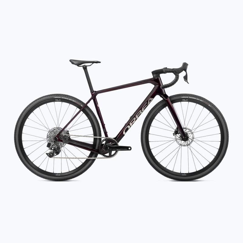 Bicicletta Gravel Orbea Terra M31e Team 1X 2024 vino rosso carbonio vista