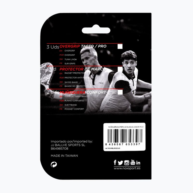 Fasce da polso in spugna NOX Wristband with Logo 2 szt. white/red 2