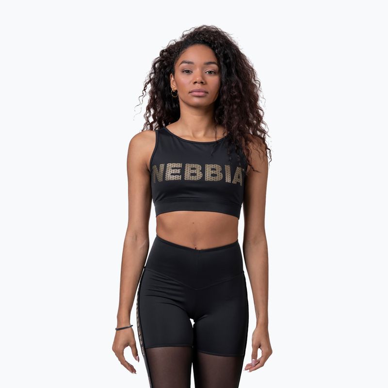 NEBBIA Gold Mesh Mini Top reggiseno fitness nero