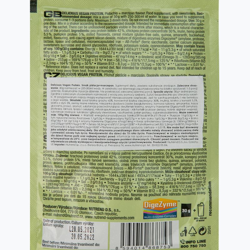 Nutrend Delicious Vegan Protein Shake Pistacchio-Marzapane 5 x 30 g 2