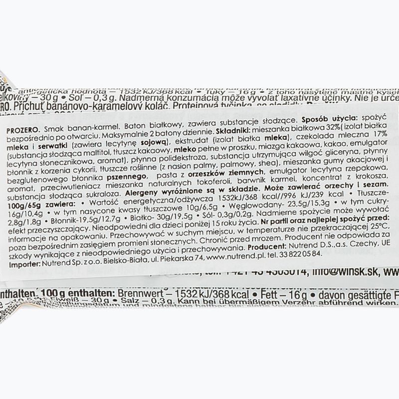 Barretta proteica Nutrend Prozero Banana-Caramello 65 g 2