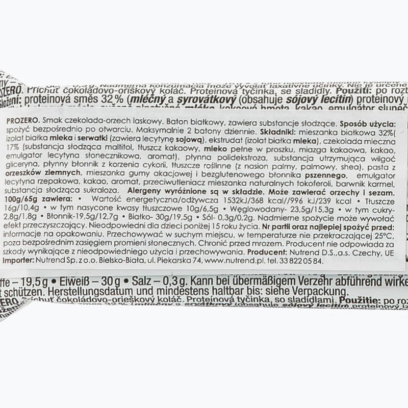 Barretta proteica Nutrend Prozero al cioccolato e noci 65 g 2