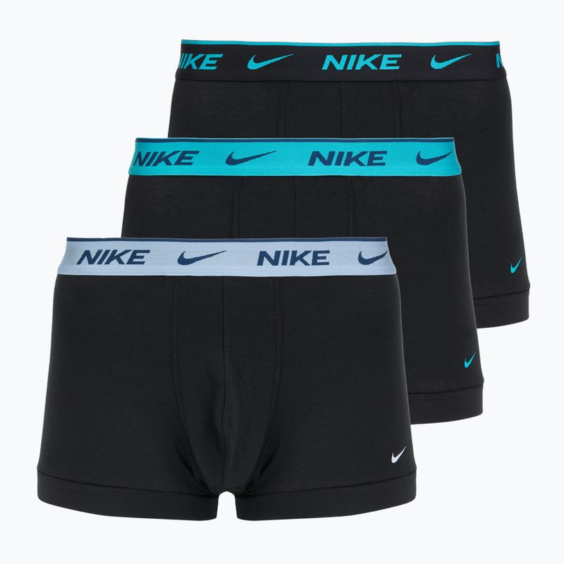 Boxer da uomo Nike Everyday Cotton Stretch Trunk 3 paia nero blu chiaro/cactus polveroso/nero in vita
