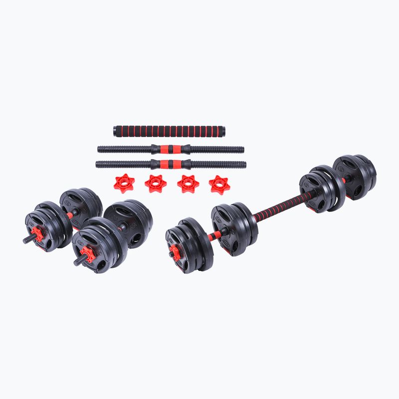 Pure2Improve Hybrid Dumbell/Barbell Manubri da 20 kg con funzione di bilanciere nero e rosso P2I202340