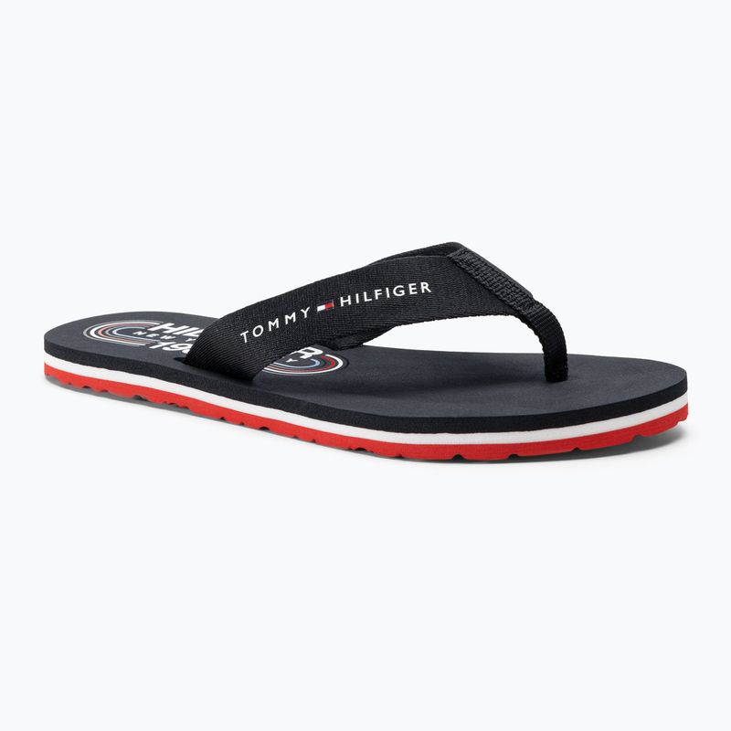 Infradito da donna Tommy Hilfiger Global Stripes Flat Beach Sandal rosso bianco blu