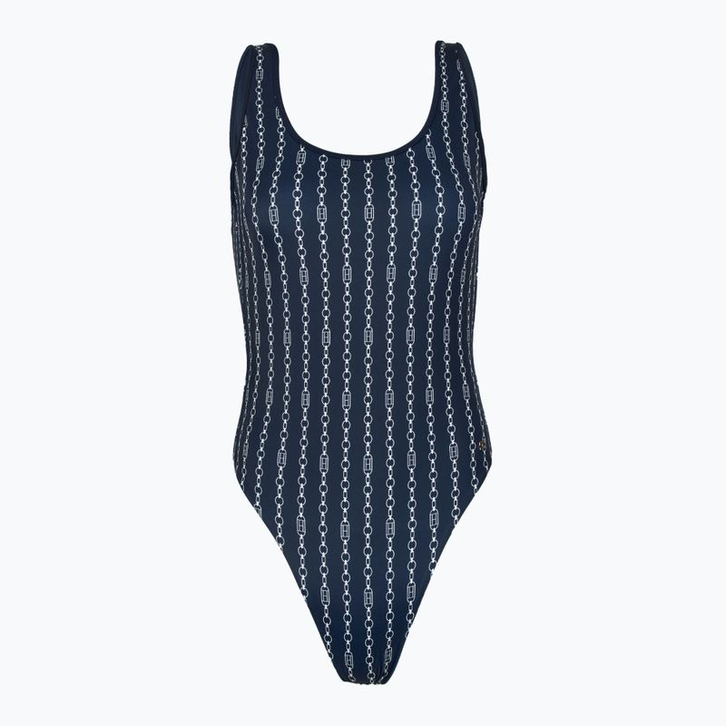 Tommy Hilfiger costume da bagno intero donna One Piece Print (Ext) catena bandiera dark night navy