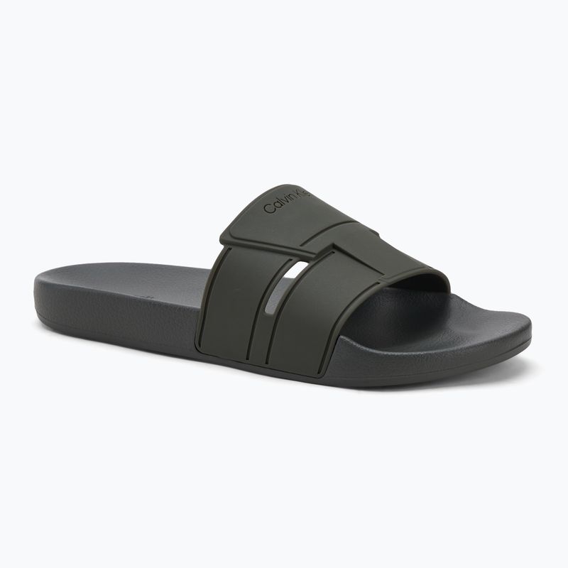 Calvin Klein infradito uomo HM0HM01752 Pool Slide Double T oliva scuro