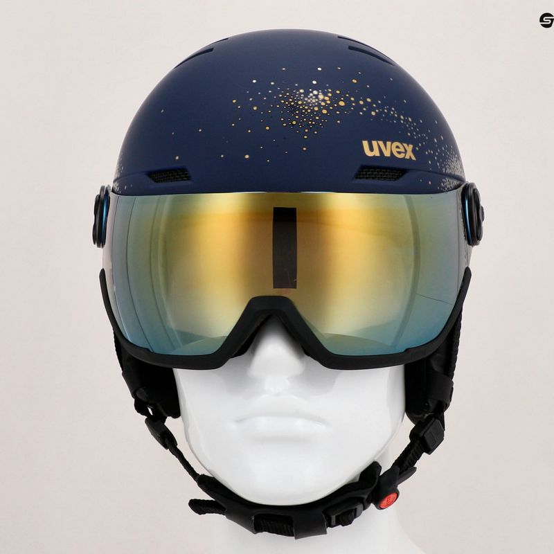 Casco da sci da donna UVEX Wanted Visor WE pile sparkles/oro opaco/fumo oro specchio 11