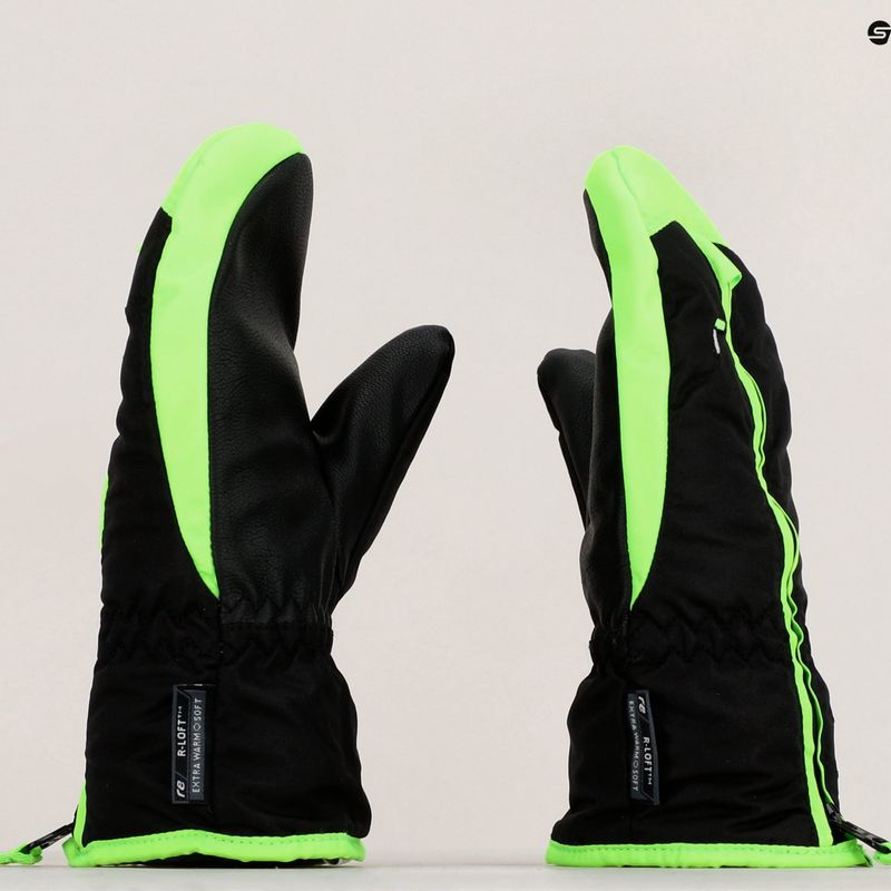 Guanto da sci per bambini Reusch Ben Mitten nero/verde neon 10