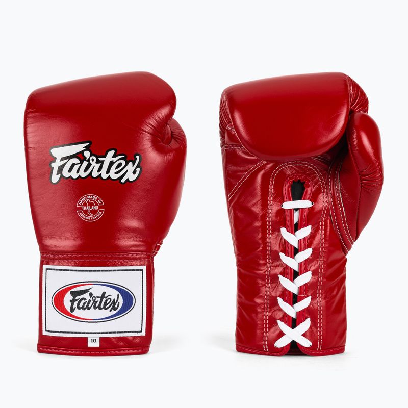 Fairtex Pro Competition Guantoni da boxe con pollice bloccato in pelle rossa