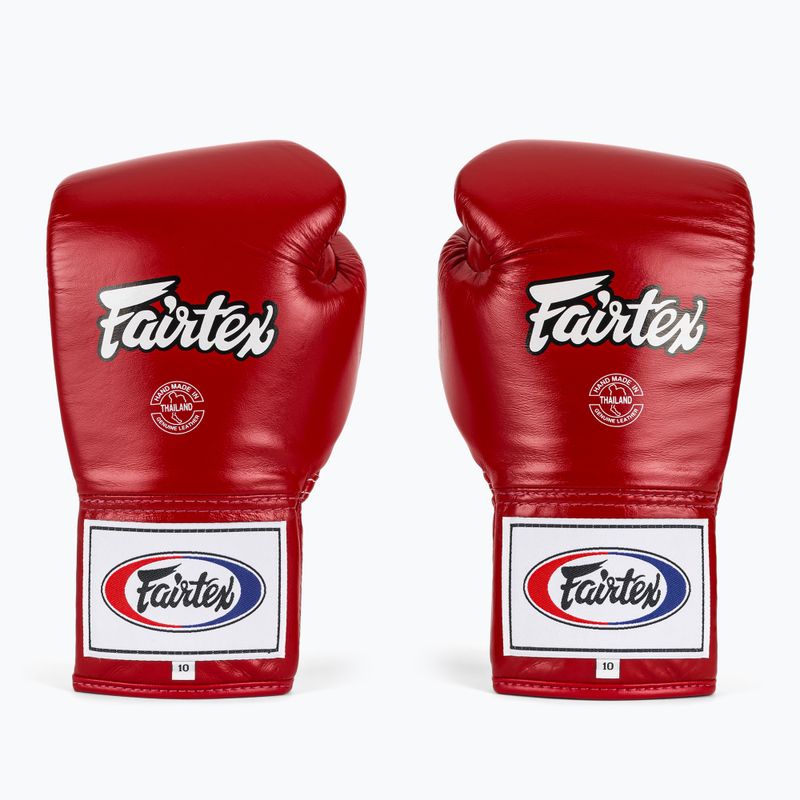 Fairtex Pro Competition Guantoni da boxe con pollice bloccato in pelle rossa 2