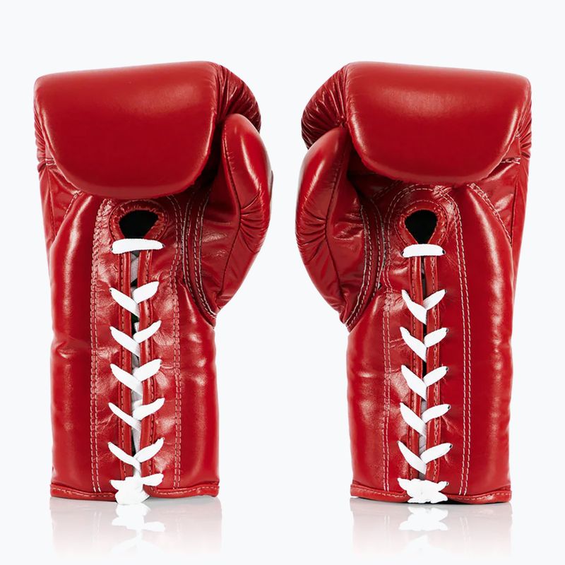 Fairtex Pro Competition Guantoni da boxe con pollice bloccato in pelle rossa 2