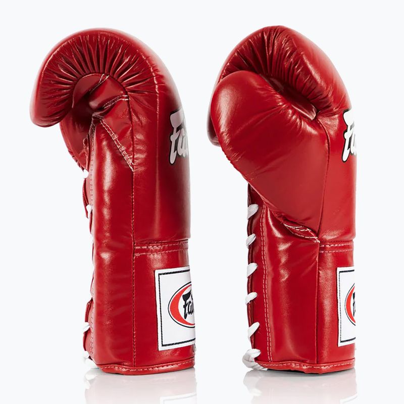 Fairtex Pro Competition Guantoni da boxe con pollice bloccato in pelle rossa 3