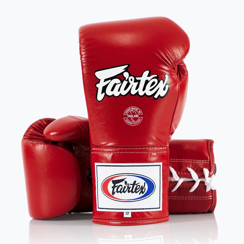 Fairtex Pro Competition Guantoni da boxe con pollice bloccato in pelle rossa 4