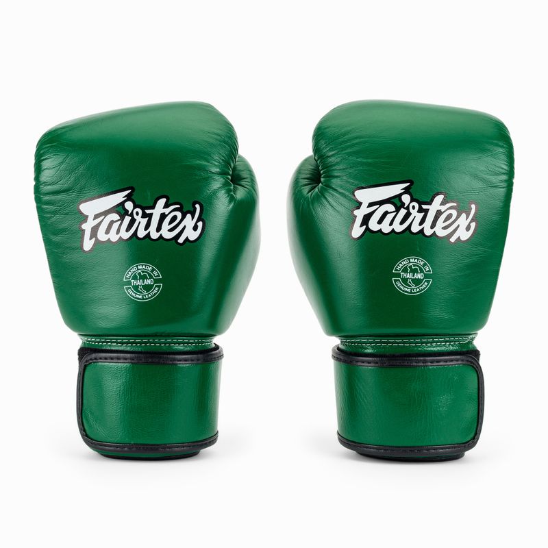 Guantoni da boxe in vera pelle Fairtex verde 2