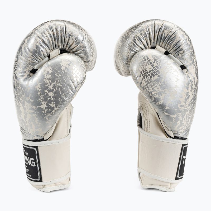 Guantoni da boxe Top King Muay Thai Super Star Air Snake bianco/argento 3