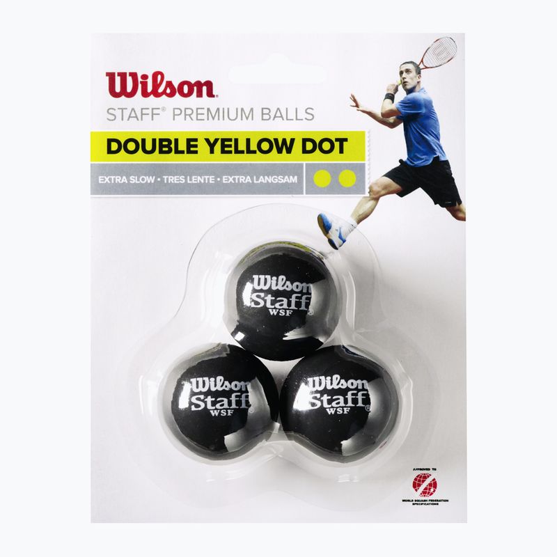 Palline da squash Wilson Staff Ball Double Yellow Dot 3 pezzi nero. 2