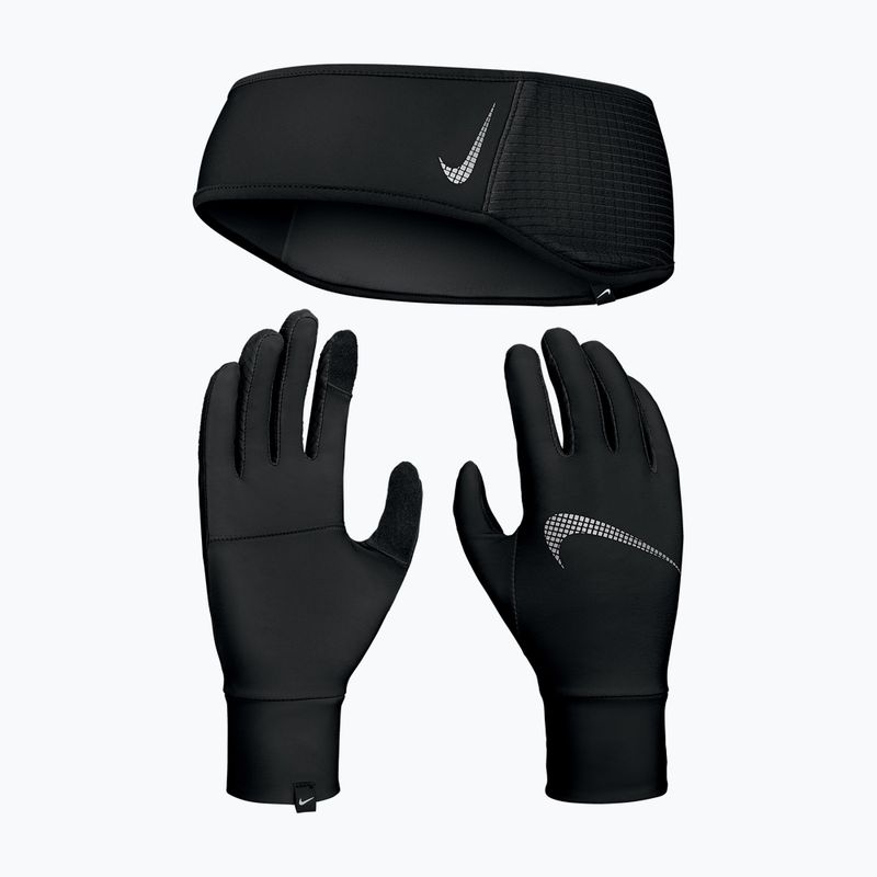 Set fascia da braccio + guanti da donna Nike Essential Running nero/nero/argento 9
