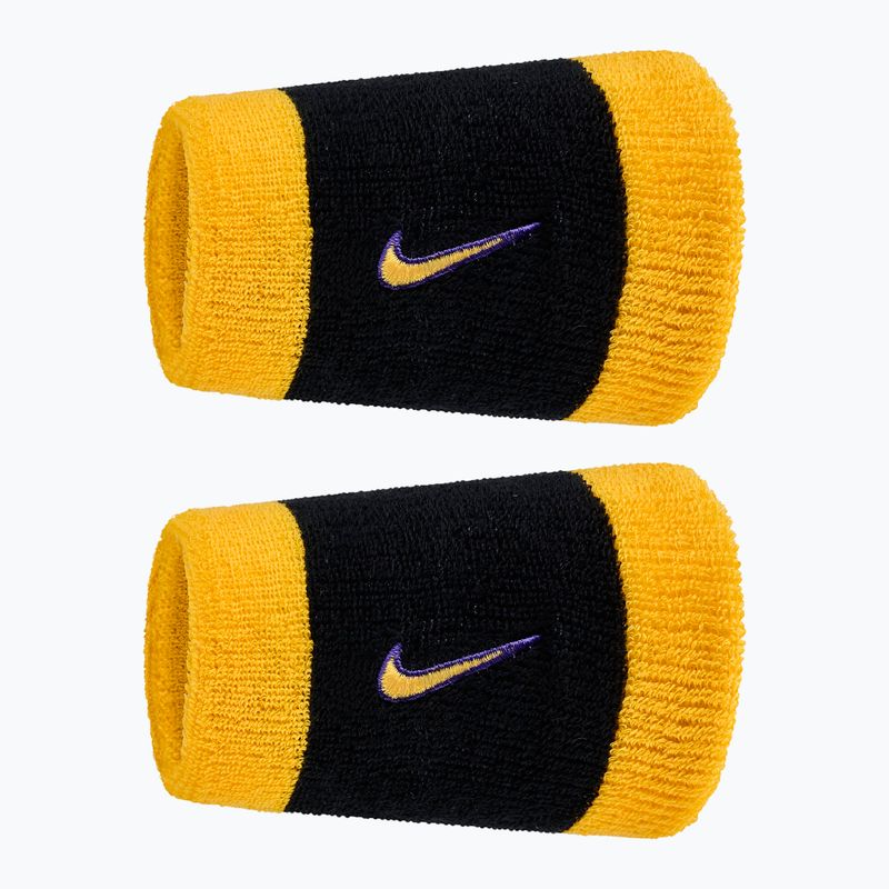 Fasce da polso Nike Swoosh Classic Doublewide Wristbands 2 pezzi black/court purple university gold