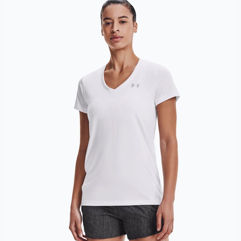 Maglietta da allenamento Under Armour Tech SSV da donna - Bianco pieno/argento metallico