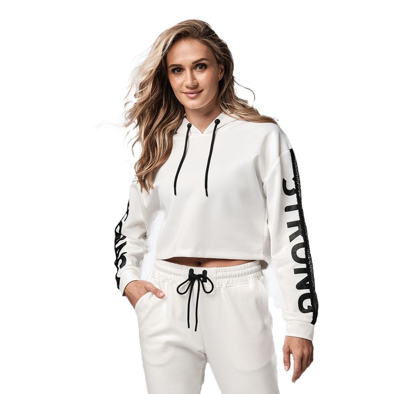 Felpa STRONG ID Branded Crop Donna Bianco