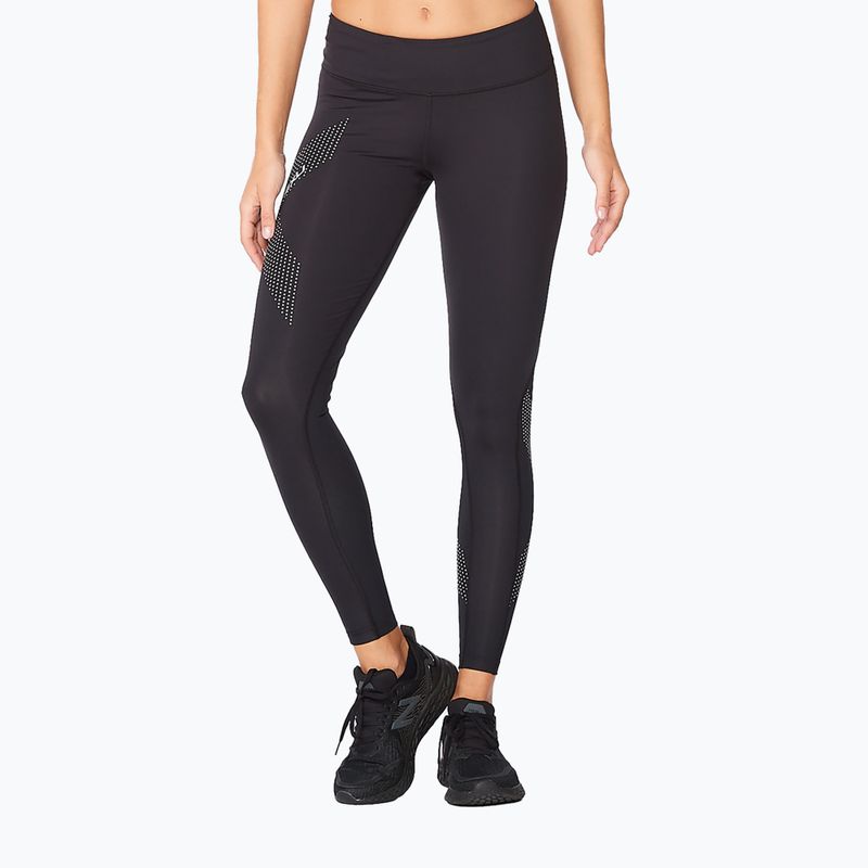 Leggings da allenamento da donna 2XU Motion Mid-Rise Compression nero/punto logo riflettente