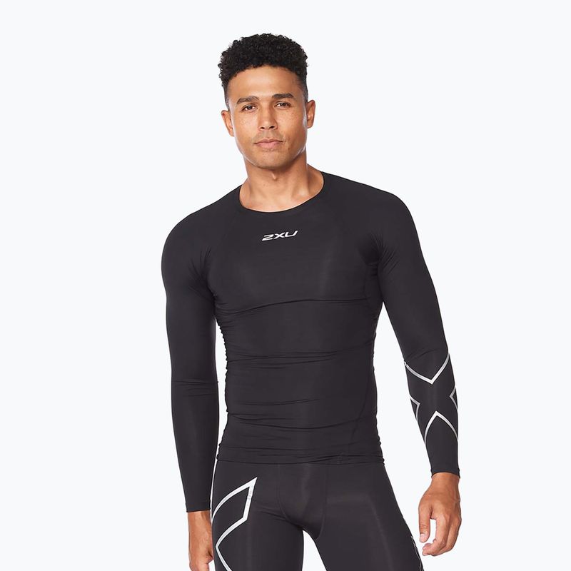 Maglia a maniche lunghe da allenamento 2XU Core Compression nero/argento per uomo