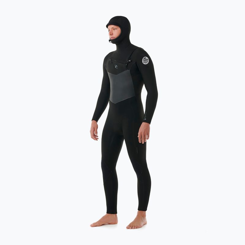 Uomo Rip Curl Dawn Patrol Hooded 6/4 mm Chest Zip Swim Foam Nero 3