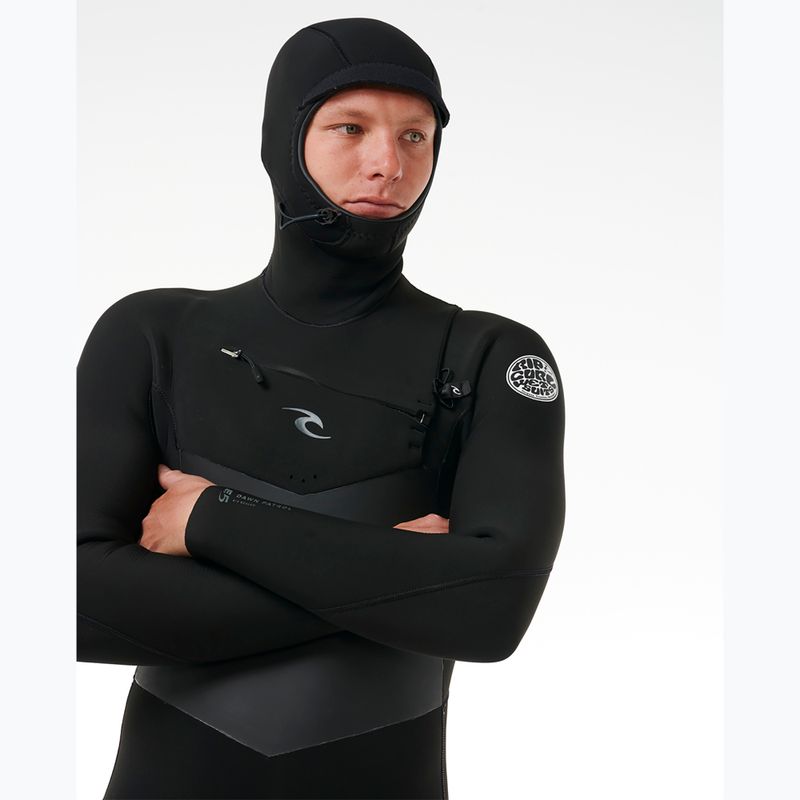 Uomo Rip Curl Dawn Patrol Hooded 6/4 mm Chest Zip Swim Foam Nero 4