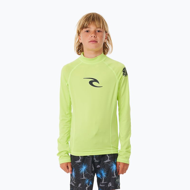 Rip Curl Brand Wave UPF Rash Vest bambino nuoto maniche lunghe lime