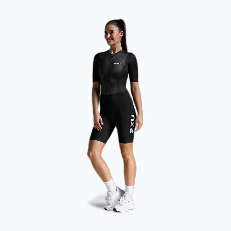 Body da triathlon da donna 2XU Aero Hex Sleeved black/white 2