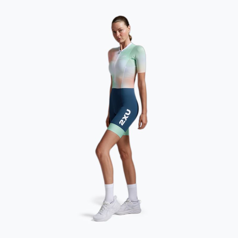 Body da triathlon da donna 2XU Aero Hex Sleeved jelly mint/majol 3